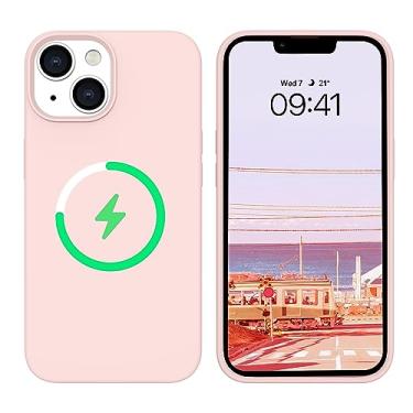 Imagem de BENTOBEN Capa de telefone para iPhone 14 compatível com Magsafe, amortecedor de borracha de gel macio de silicone à prova de choque, forro de microfibra protetor traseiro rígido com proteção contra quedas para meninas e mulheres, capa para iPhone 14, rosa claro