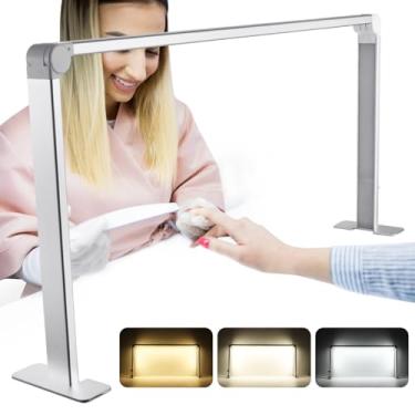 Imagem de Luz de mesa de unhas dobrável – luz de unhas para mesa, moldura de LED quadrada para manicure lâmpada de mesa para tatuagem de cílios, temperatura de 3 cores 4000k-6500k