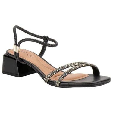 Imagem de Sandália Beira Rio Casual Tiras Brilhantes Salto Bloco Baixo Feminina Preto