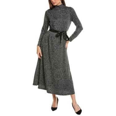 Imagem de Anne Klein Vestido midi feminino de manga comprida com gola redonda, Cinza mesclado/multi, M