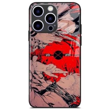 Imagem de Akatxezy Megumi Sukuna vs Satoru JJK Capa de telefone de vidro de anime com design criativo, capa brilhante com estampa de mangá, capa de silicone macio para iPhone 16 Pro Max