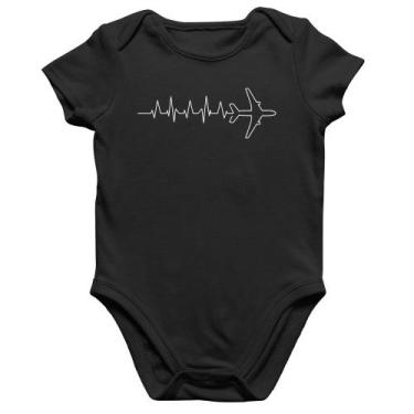 Imagem de Body Bebê Algodão Avião Batimentos Cardíacos - Foca na Moda, Preto, G