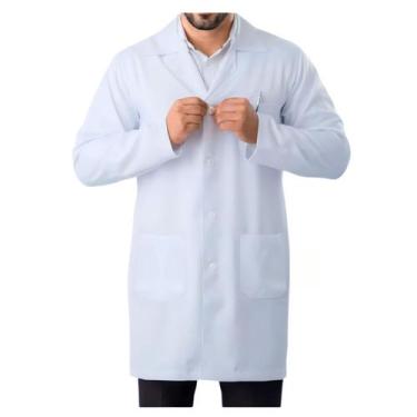 Imagem de Jaleco Masculino Manga Longa Em Oxford Branco Preto - Visual Uniformes