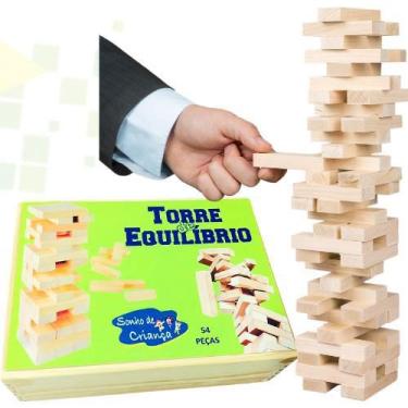 Imagem de Brinquedo Educativo Torre Equilíbrio Madeira Jenga Torremoto - sonho d