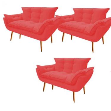 Imagem de Kit 03 Namoradeira  Decorativa  Opala Pés Palito em Madeira 2 Lugares 