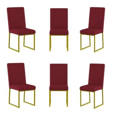 Imagem de Kit 6 Cadeiras De Jantar Com Base De Ferro Dourado Balaqui Marsala