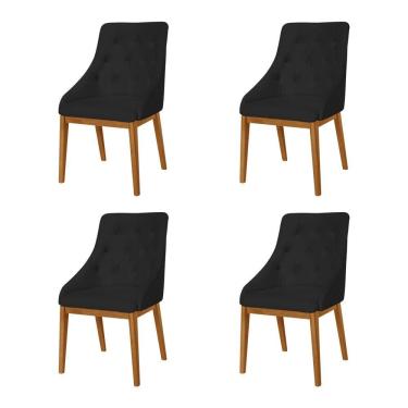 Imagem de Kit 4 Cadeiras De Jantar Luxo Estofada Elisa Anatômica Capitonê Veludo Preto Base Madeira Maciça