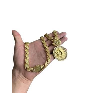 Imagem de Cordão friso s 13mm cravejado + pingente personalizado estrela de davi