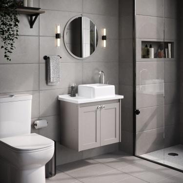 Imagem de Conjunto de Banheiro Suspenso Paris, Espelheira, Tampo e Cuba em Mármore Sintético Gianduia