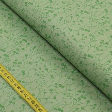 Imagem de Tecido Blend de Linho Para Patchwork - Flores com Raminhos Verde Miner