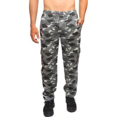 Imagem de Calça Masculina Sarja Camuflada Extra Plus Size Cargo Cordão - NoBrand