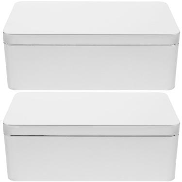 Imagem de MAGICLULU Caixa de lata vazia, 2 peças, latas retangulares de metal com tampa, recipientes de armazenamento de biscoitos de chá para tratamento, vela, sabão,