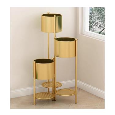 Imagem de Flower Rack，Plant Stand Indoor Outdoor，Corner Tiered Flower，Storage Rack，Floor-Standing Plant Racks，for Patio Garden，Living Room，Corner Balcony and Bedroom，Gold, Black(Gold)