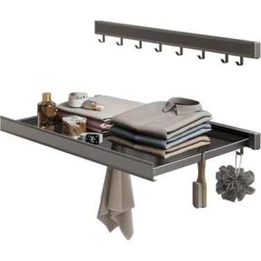 Imagem de Escorredor de roupas dobrável, rack de secagem de roupa de malha montado na parede, cabide suspenso de alumínio espacial com 8 ganchos de toalha