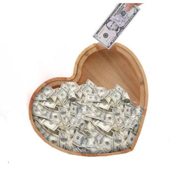 Imagem de alfyng Cofrinho de coração de madeira, cofrinho personalizado em forma de coração, pinte e decore caixa de poupança de dinheiro artesanal, é um presente, decoração, cofrinho de poupança para bricolage