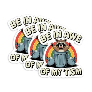 Imagem de Conjunto de 3 peças de adesivos Be in Awe of My Tism engraçado guaxinim lixo animais fofos meme humor adesivo de livro duro à prova d'água 7,6 cm de vinil cortado para garrafa de água laptop telefone