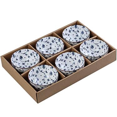 Imagem de Gegong Pacote com 6 tigelas de cerâmica, tigelas de arroz estilo japonês, tigelas de porcelana azul e branca espessantes de 293 ml, tigelas de cereais para cozinha, adequadas para micro-ondas, fornos,