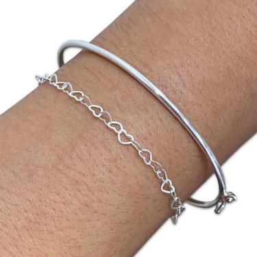 Imagem de Kit Bracelete e Pulseira Elos de Corações Prata 925 Legítima - Hakuna 