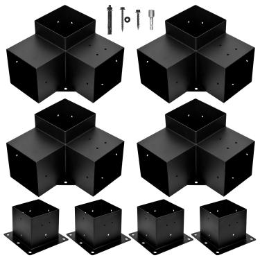 Imagem de WIMART Suporte de pérgola, suporte de ângulo reto de 3 vias, suporte de madeira elevada para 15 x 15 cm (dimensões internas: 14 cm x 14 cm) viga de madeira, pérgola, jardim, gazebo,... (conjunto 8)