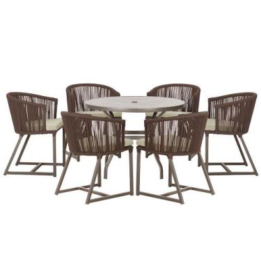 Imagem de Mesa com 6 Cadeiras de Jantar Roma 120cm e Noronha em Alumínio Marrom 