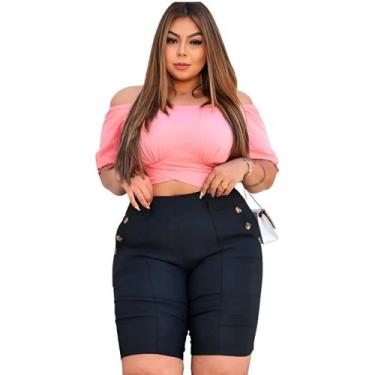 Imagem de Bermuda Feminina Bengaline Plus Size Lycra 42 Ao 52 Com Botões - BC Gi