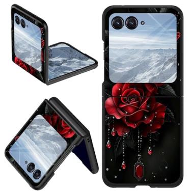 Imagem de DHYYDSQZ Capa para Motorola Moto Razr 2024 para Moto Razr 50 capa de telefone com design de rosas vermelhas fina rígida PC antiarranhões à prova de choque capa protetora para Moto Razr 2024/Moto Razr