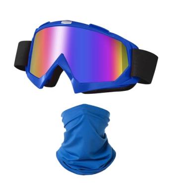 Imagem de LJDJ Óculos de Motocicleta Dirt Bike ATV Off-Road Riding Motocross Óculos com Proteção Solar UV Polaina de Pescoço Cobertura Facial (Azul/Lente Colorida)