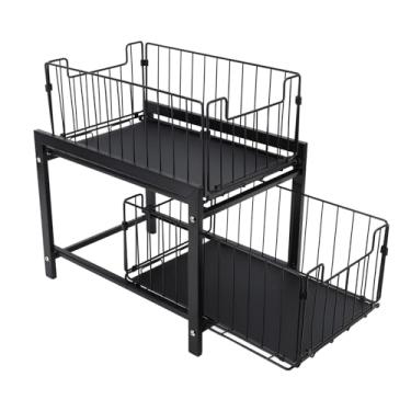 Imagem de Organizadores de Gabinete de 2 Camadas, Organizador de Cesta de Armário Deslizante Plataforma de Armazenamento Multifuncional de Bancada Elegante e Minimalista Metal Sob o