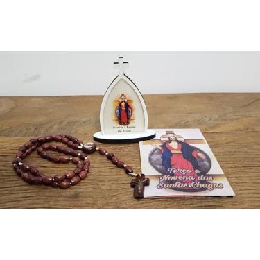 Imagem de Divinas Artes Capela Santas Chagas 11 cm com Terço Santa Chagas 40 cm, Kit Religioso com Cartão de Oração