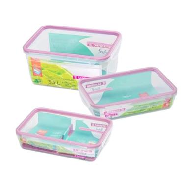 Imagem de Conjunto 3 Potes Herméticos Sanremo Cozinha 1,6L e 3,5L Rosa Microondas Geladeira Freezer Marmita