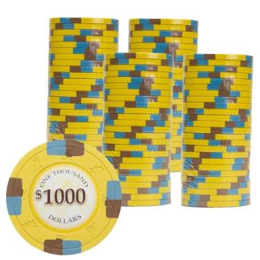 Imagem de Gamers Lounge Poker Knights fichas de pôquer de 13,5 gramas (pacote com 100) - Composto de argila inspirado no cassino ($1.000 amarelo)