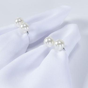 Imagem de Kit Anel Para Guardanapos Pérola Duplo Grande 4cm x 3cm Argola - Prata