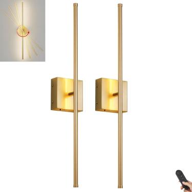 Imagem de Arandela de parede operada por bateria com controle remoto Conjunto de arandelas de parede reguláveis ​​de dois, luzes de parede recarregáveis ​​USB internas, luz de parede sem fio giratória
