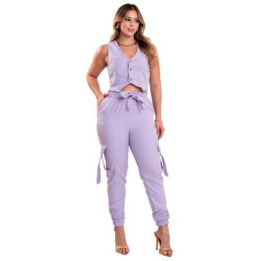Imagem de Conjunto Alfaiataria Feminino Calça e Cropped Colete Social Blusa Plus