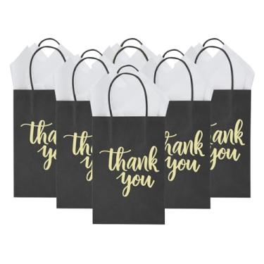 Imagem de DjinnGlory 50 Sacos Pequenos Pretos de Papel de Agradecimento com Alças de 9 X 5,5 X 3,15" e Papel de Seda para Formatura, Casamento, Noiva, Chá de Bebê, Lembrancinhas, Guloseimas, Sacolas de Compras