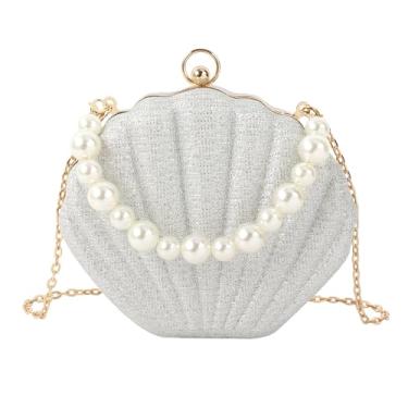 Imagem de ZLM BAG US Bolsa de mão com glitter Seashell para noite mini bolsa transversal de couro PU bolsa de ombro pérola, Y - prata, One Size
