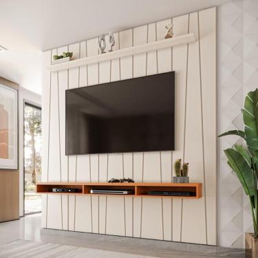 Imagem de Painel Ripado Horizon Para TV Até 75 Polegadas Com Nicho 225cm Off White Cedro