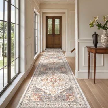 Imagem de Tortania Tapete de área 3x14 tapetes de corredor - lavável vintage oriental fazenda tapete interno fino para sala de estar, quarto, corredor, entrada, cozinha, embaixo da mesa de jantar, escritório em
