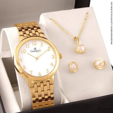 Imagem de Kit Relogio Champion Feminino Elegance + Conjunto Semi Joia CH22911W