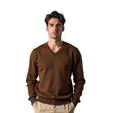 Imagem de Blusa Suéter Masculino Em Tricot Frio Casaco Grosso - KantyLan, Marrom