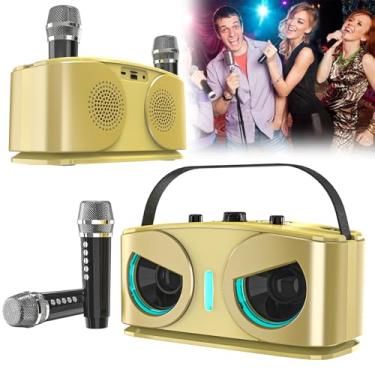 Imagem de Caixa de som Bluetooth Owl com recursos profissionais de karaokê - microfones sem fio duplos, controle por aplicativo, cancelamento de voz, bateria de 2400 mAh, suporte USB/TF, alcance de 10 m, a