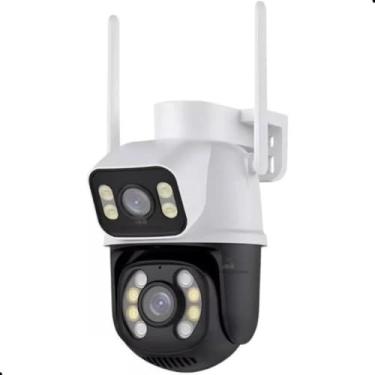 Imagem de Câmera IP Sem Fio de Segurança Externa HD 3MP, Câmera de Visão Noturna Infravermelha WiFi, Dupla Lente Grande Angular, IP66 à Prova D'água e à Prova de Poeira, Chamada de Voz Bidirecional