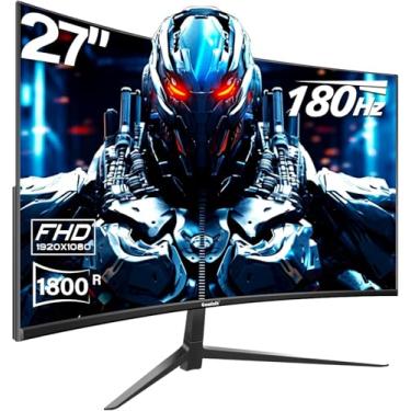 Imagem de Monitor curvo de games de 27 polegadas, 180Hz, Full HD 1080P. Sem moldura, com tecnologia FreeSync e proteção para olhos. Compatível com fixação na parede, com portas DP e HDMI. Cor: preto