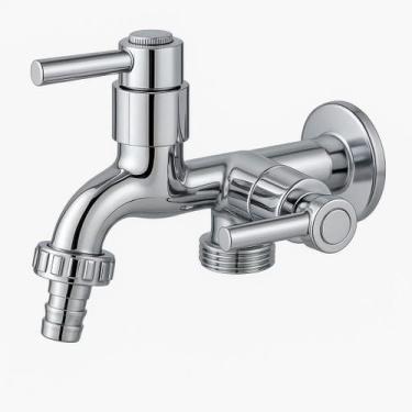 Imagem de Torneira ABS Dupla Saída Para Parede Ideal Para Máquinas De Lavar E Ta