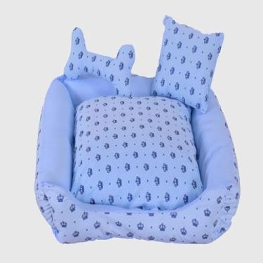 Imagem de Cama Pet, Cama para Cachorros 100% algodão, tamanho extra grande, Confortável e Higiênica, com Almofada e Travesseiros, Impermeável, escolha sua cor preferida 70 x 70 x 15 (Azul Bebê Realeza)