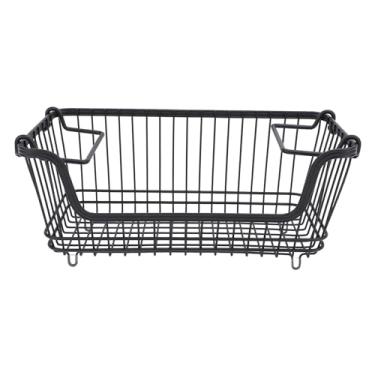 Imagem de Cesta de cesta de freezer lixo de armazenamento de fio frontal aberto com alça dobrável para lanche de frutas de frutas vegeta