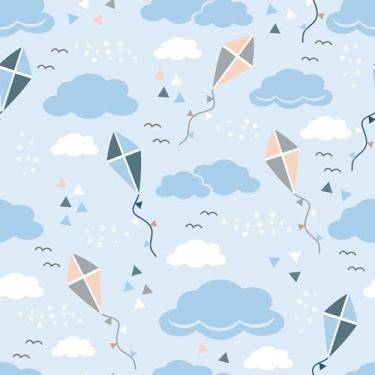 Imagem de Papel De Parede 10m Adesivo Azul Nuvem Pipa Lavável Céu