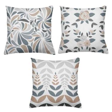 Imagem de Kit 3 Capas De Almofadas Decorativas 45x45cm Estampa Folhas Cinza - De