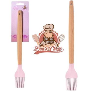 Imagem de Pincel Culinario De Silicone Rosa Cabo Madeira Na Cartela - Wellmix