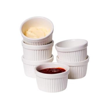 Imagem de Ramekins de 70 g - 6 peças de pratos de porcelana ramekins para suflê, creme brulee, pudim, copos de creme, tigelas de forno para assar, seguro para forno, branco (6,35 cm)